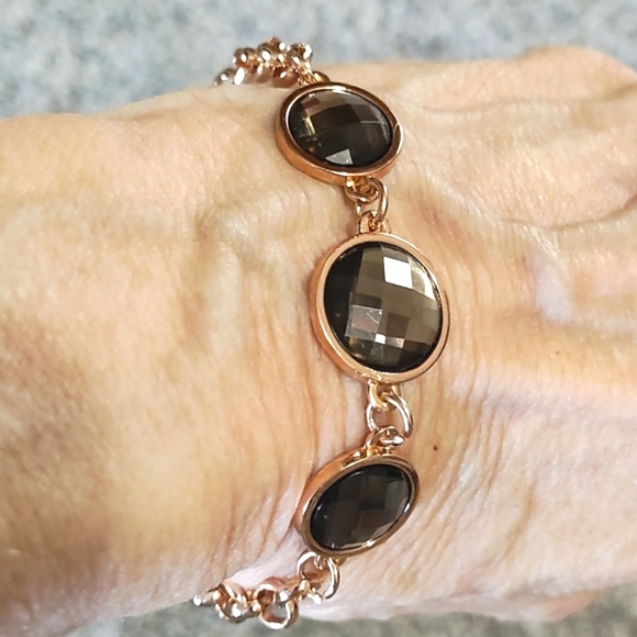 Jewelry - VINTAGE ROSE-GOLD PLATED SMOKY QUARTZ 8" BRACELET